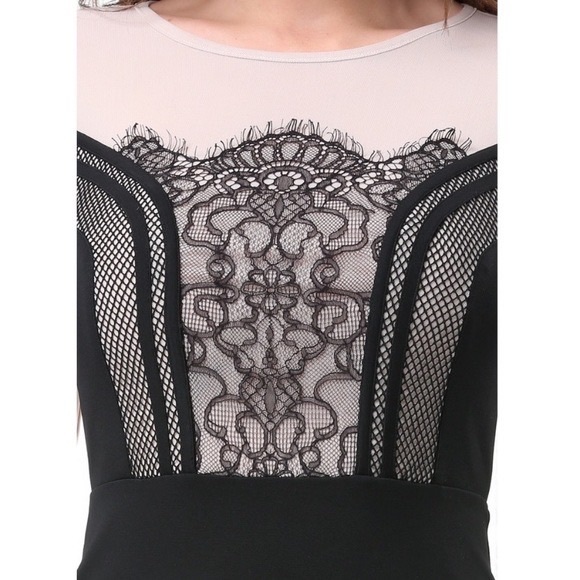Bebe mini dress black lace nude sheer long sleeves women’s size small - Picture 3 of 14